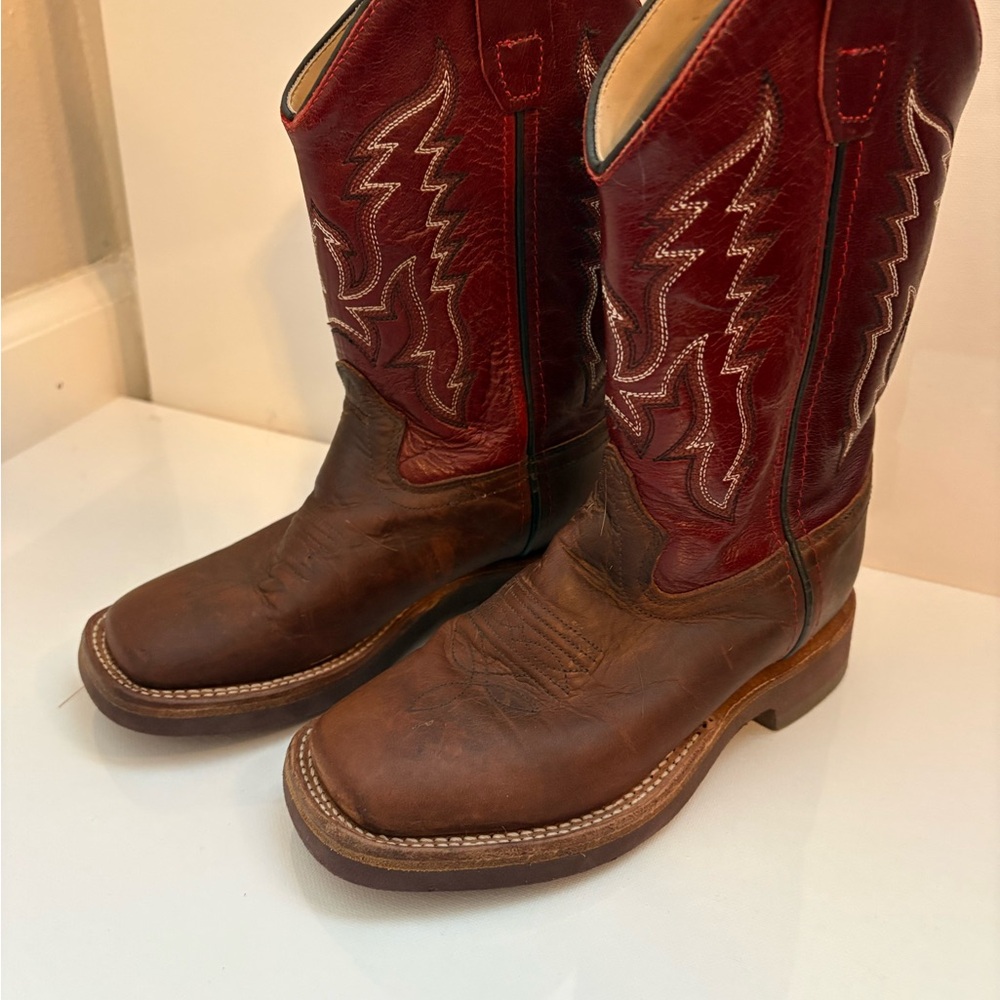 Kids Western Red and Brown Leather Cowboy Boots